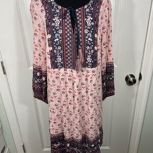 Knox Rose Floral Bohemian Dress in Pink and Blue Size Medium CB-109